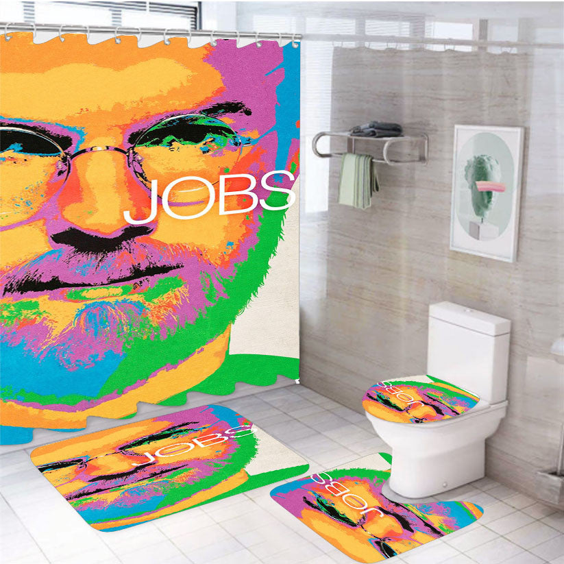 Teve Jobs Aesthetics Poster 4Pcs Bathroom Non-Slip Rugs Shower Curtain Fabric Waterproof
