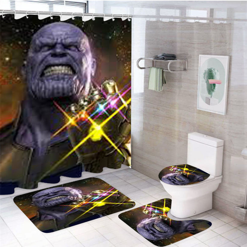 Thanos Avengers Infinity War 4Pcs Bathroom Non-Slip Rugs Shower Curtain Fabric Waterproof