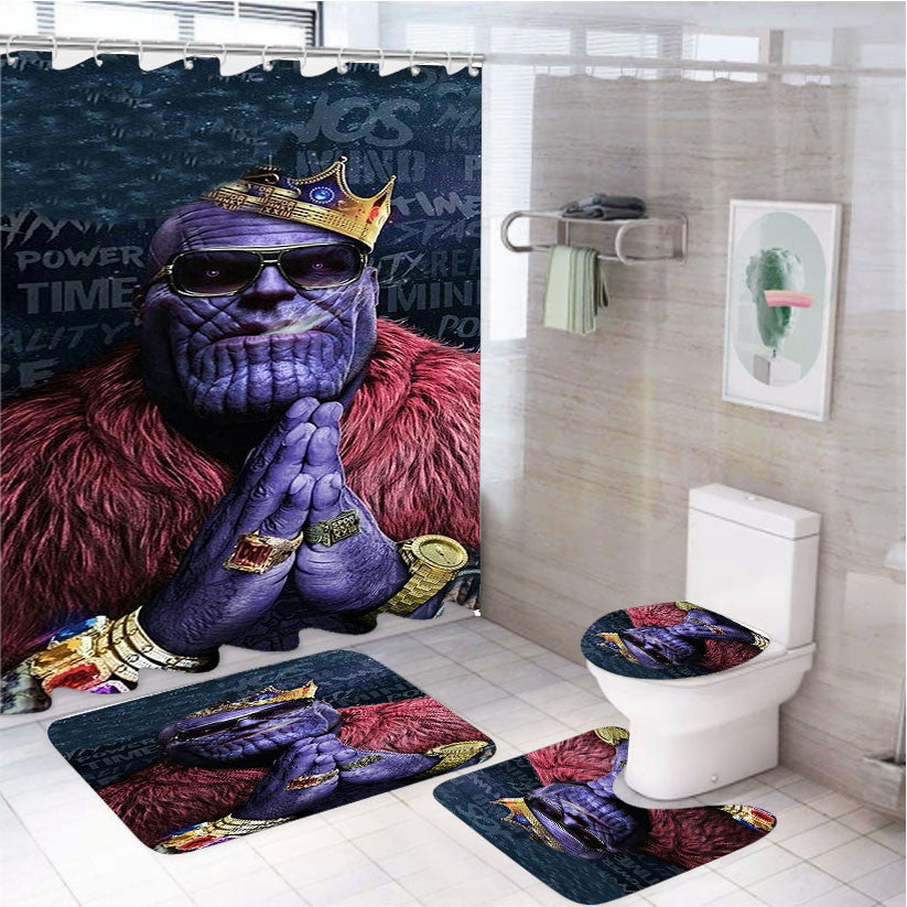 Thanos New 4Pcs Bathroom Non-Slip Rugs Shower Curtain Fabric Waterproof