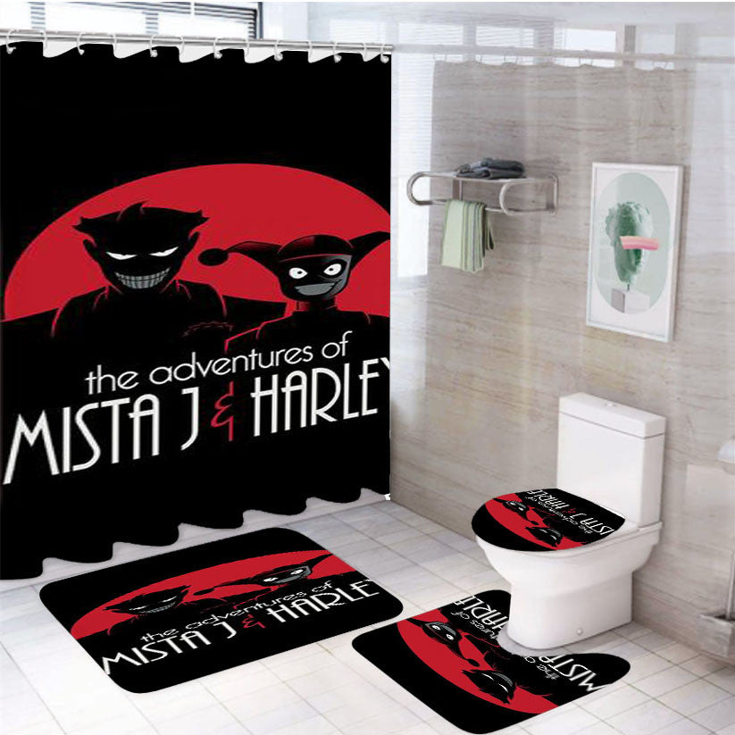 The Adventures Of Mista J And Harley 4Pcs Bathroom Non-Slip Rugs Shower Curtain Fabric Waterproof