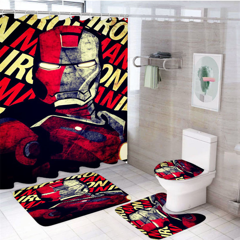 The Avanger Iron Man 4Pcs Bathroom Non-Slip Rugs Shower Curtain Fabric Waterproof