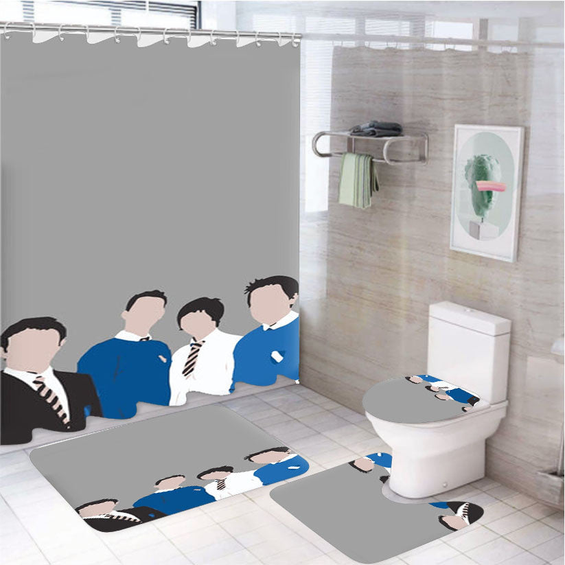 The Cartoon Inbetween 4Pcs Bathroom Non-Slip Rugs Shower Curtain Fabric Waterproof