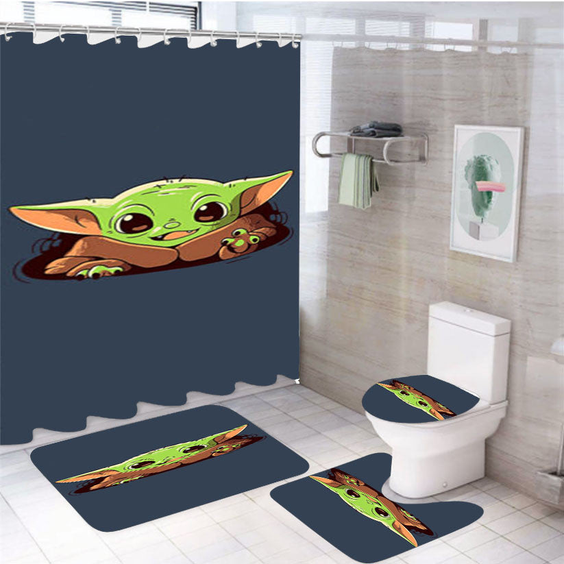 The Child Baby Yoda 4Pcs Bathroom Non-Slip Rugs Shower Curtain Fabric Waterproof
