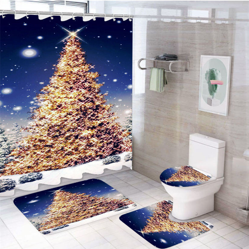 The Christmas Tree 4 4Pcs Bathroom Non-Slip Rugs Shower Curtain Fabric Waterproof