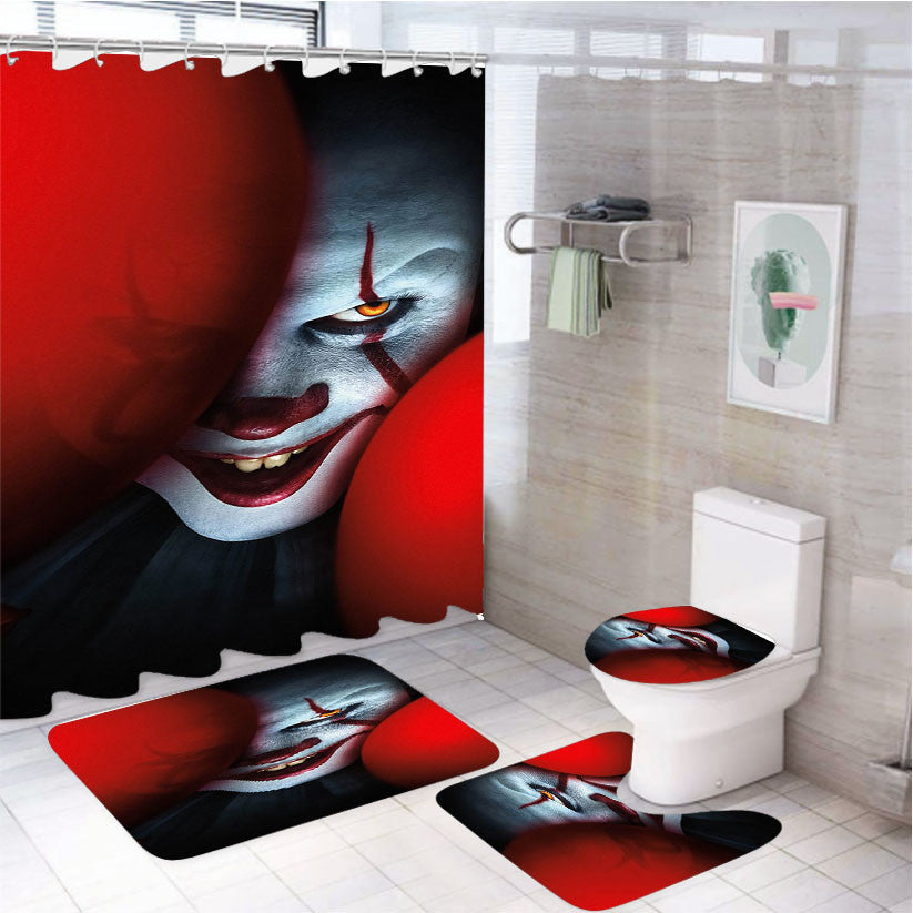 The Clown Pennywise It Chapter Two 2019 4Pcs Bathroom Non-Slip Rugs Shower Curtain Fabric Waterproof