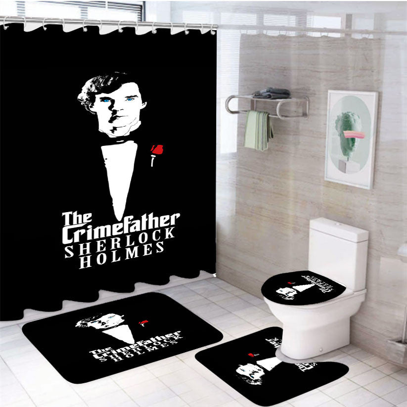 The Crimefather Sherlock Holmes 4Pcs Bathroom Non-Slip Rugs Shower Curtain Fabric Waterproof