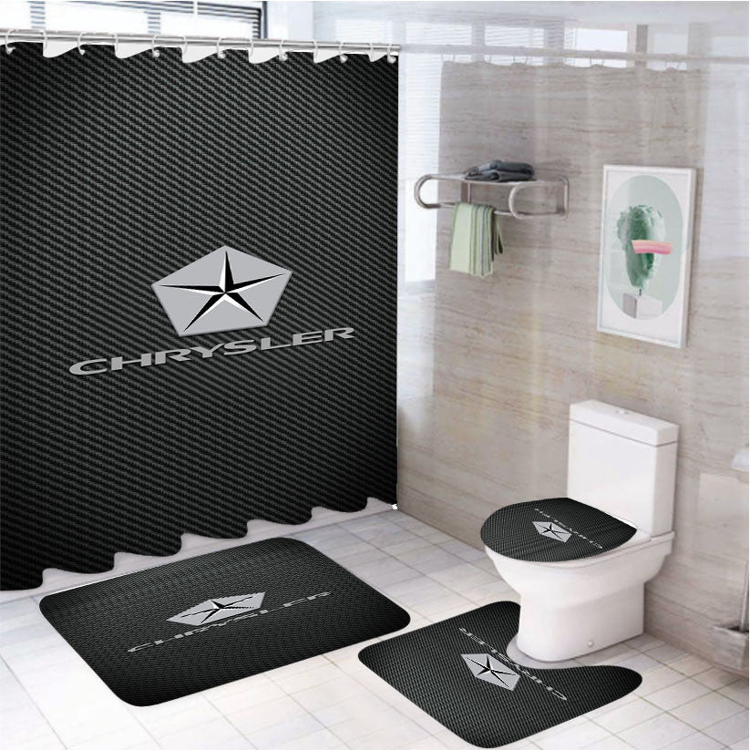 The Crysler Carbon Fiber Logo 4Pcs Bathroom Non-Slip Rugs Shower Curtain Fabric Waterproof