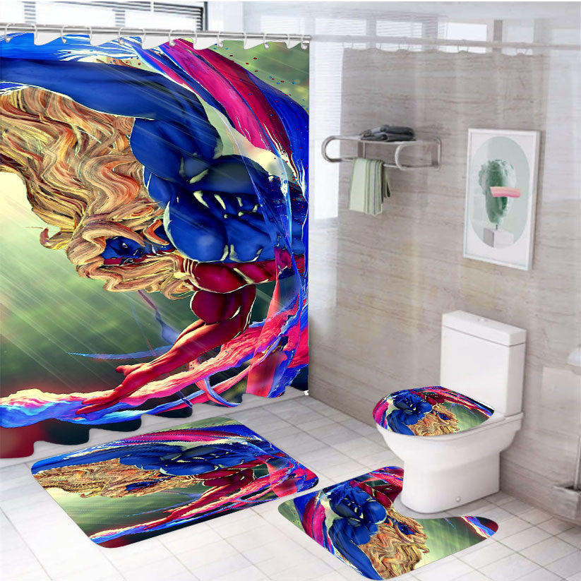 The Gill Returns In Street Fighter V 4Pcs Bathroom Non-Slip Rugs Shower Curtain Fabric Waterproof