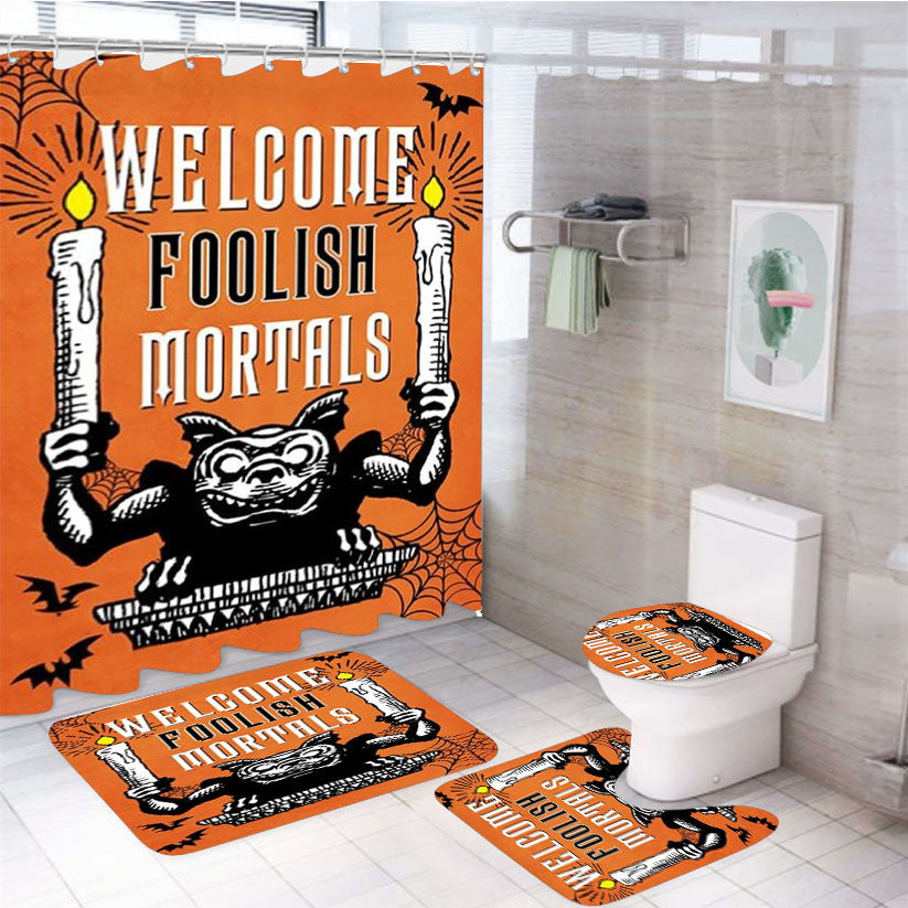 The Haunted Mansion Welcome Foolish Mortals 4Pcs Bathroom Non-Slip Rugs Shower Curtain Fabric Waterproof