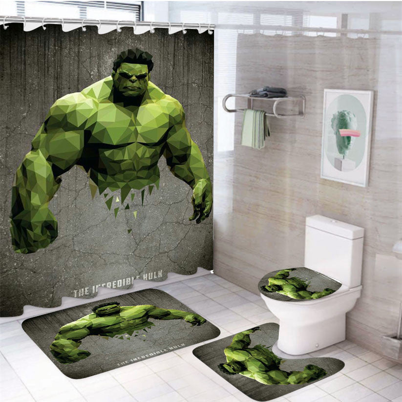 The Incredible Hulk 4Pcs Bathroom Non-Slip Rugs Shower Curtain Fabric Waterproof