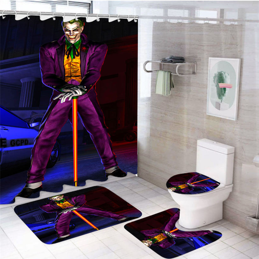 The Joker Comic Version 4Pcs Bathroom Non-Slip Rugs Shower Curtain Fabric Waterproof