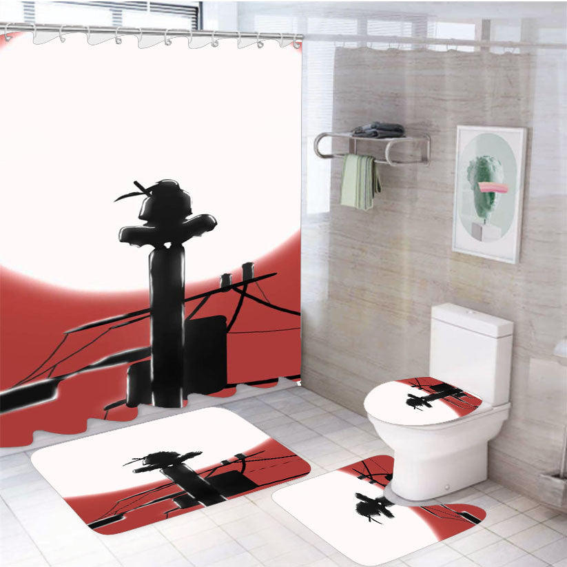 The Legendary Uchiha 4Pcs Bathroom Non-Slip Rugs Shower Curtain Fabric Waterproof