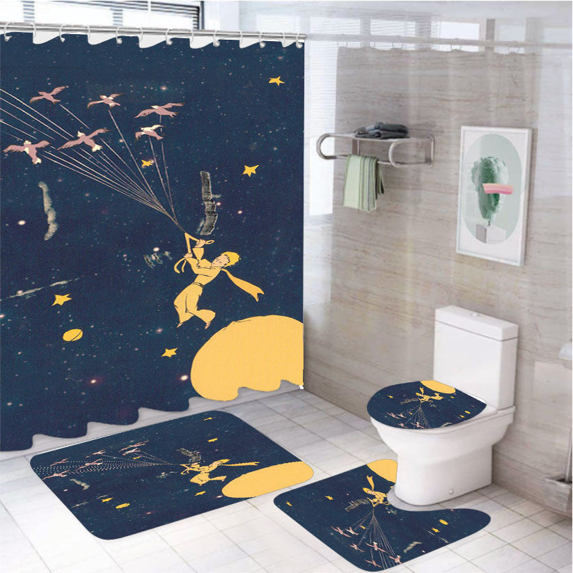 The Little Prince Le Petit Novella Antoine De Saint 4Pcs Bathroom Non-Slip Rugs Shower Curtain Fabric Waterproof