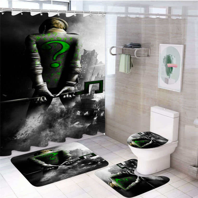 The Riddler Batman Supervillain 4Pcs Bathroom Non-Slip Rugs Shower Curtain Fabric Waterproof