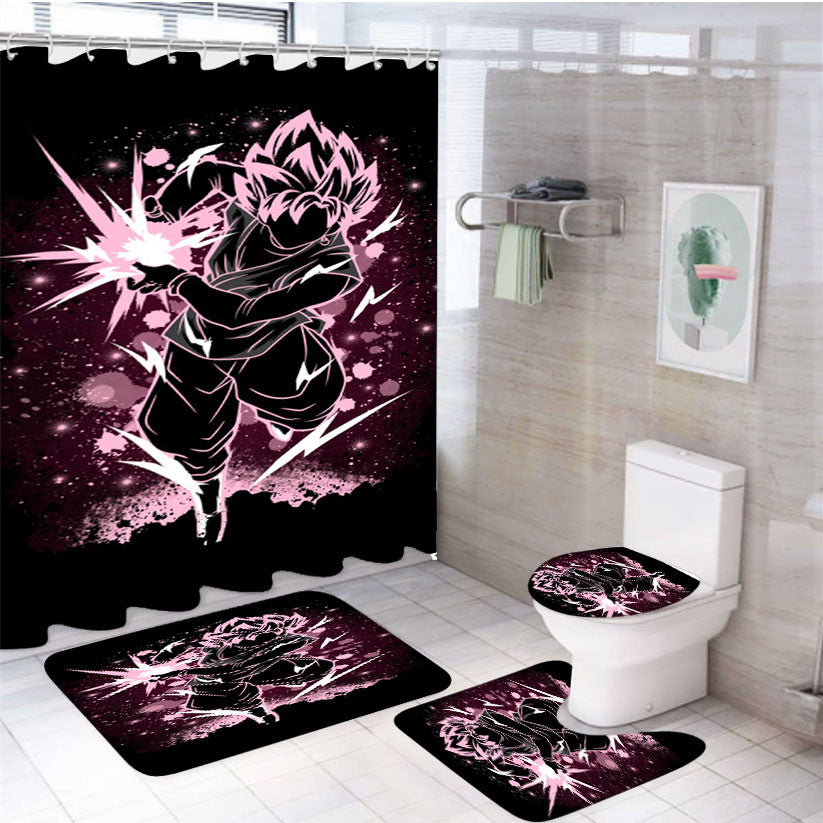 The Rose Dragon Ball 4Pcs Bathroom Non-Slip Rugs Shower Curtain Fabric Waterproof