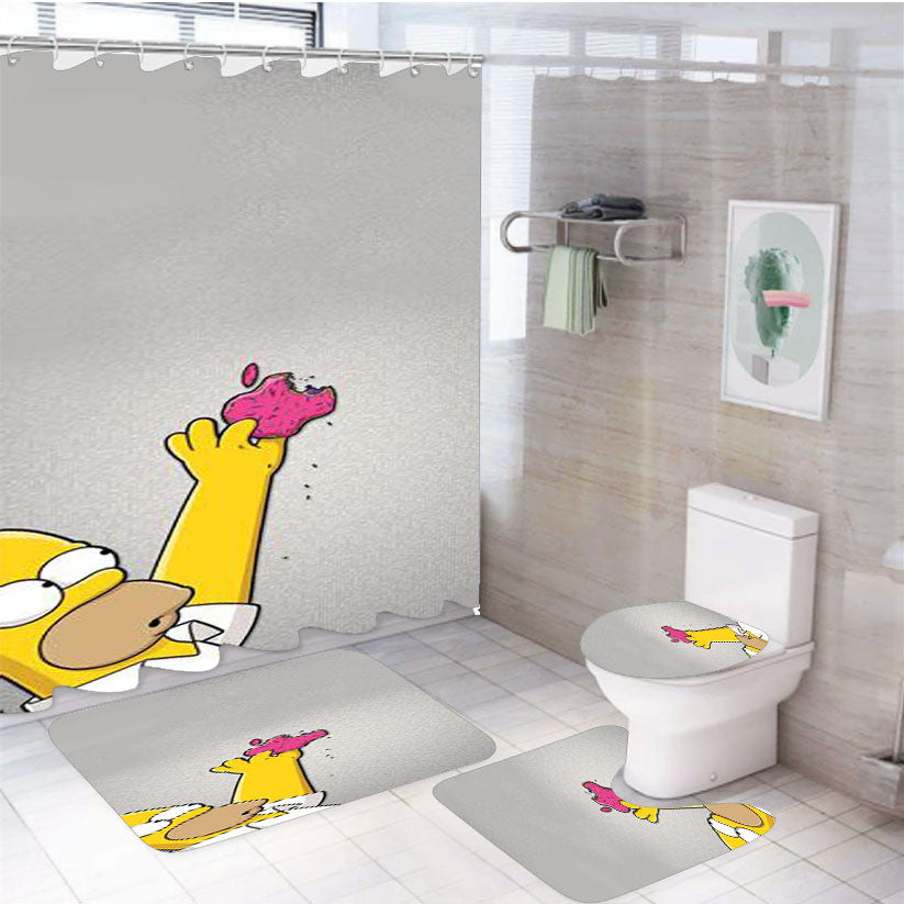 The Simpson Apple 4Pcs Bathroom Non-Slip Rugs Shower Curtain Fabric Waterproof