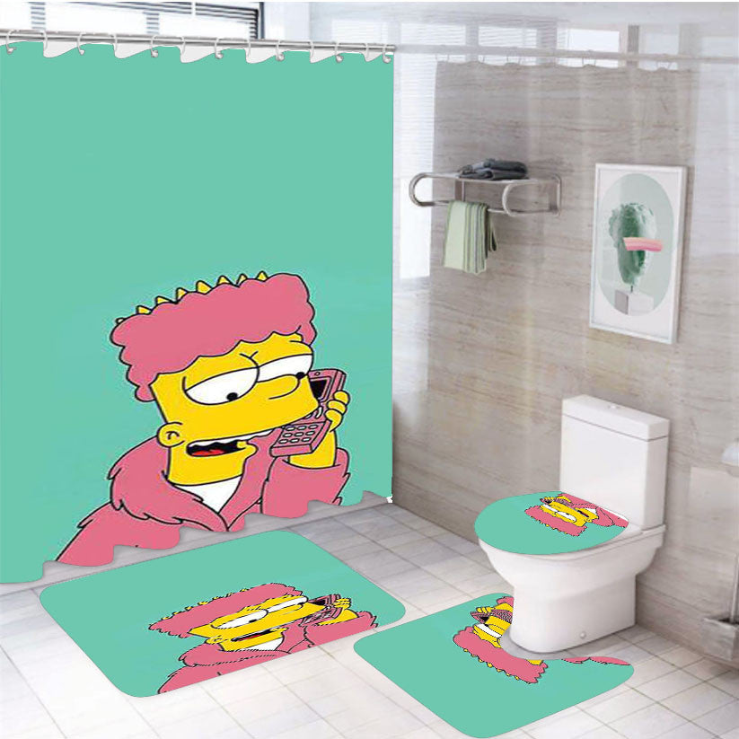 The Simpsons Bart 4Pcs Bathroom Non-Slip Rugs Shower Curtain Fabric Waterproof