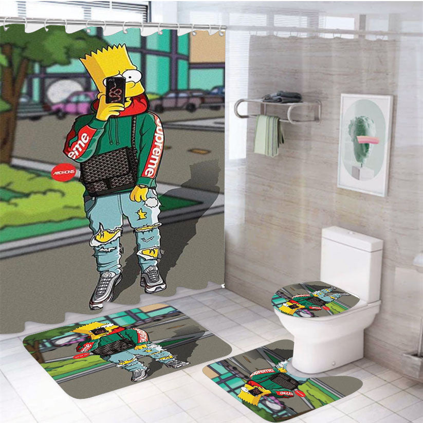 The Simpsons Bart Hypebeast 4Pcs Bathroom Non-Slip Rugs Shower Curtain Fabric Waterproof