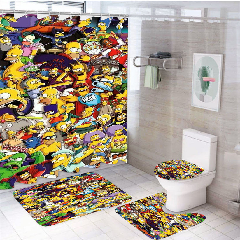 The Simpsons Characters Collection 4Pcs Bathroom Non-Slip Rugs Shower Curtain Fabric Waterproof