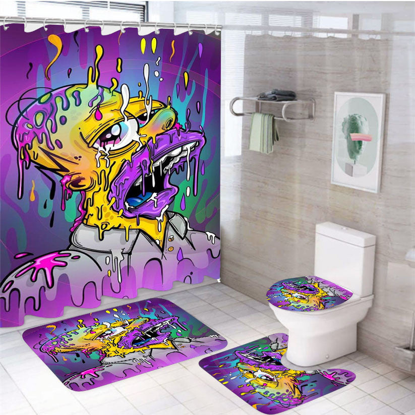The Simpsons Homer Psyched 4Pcs Bathroom Non-Slip Rugs Shower Curtain Fabric Waterproof