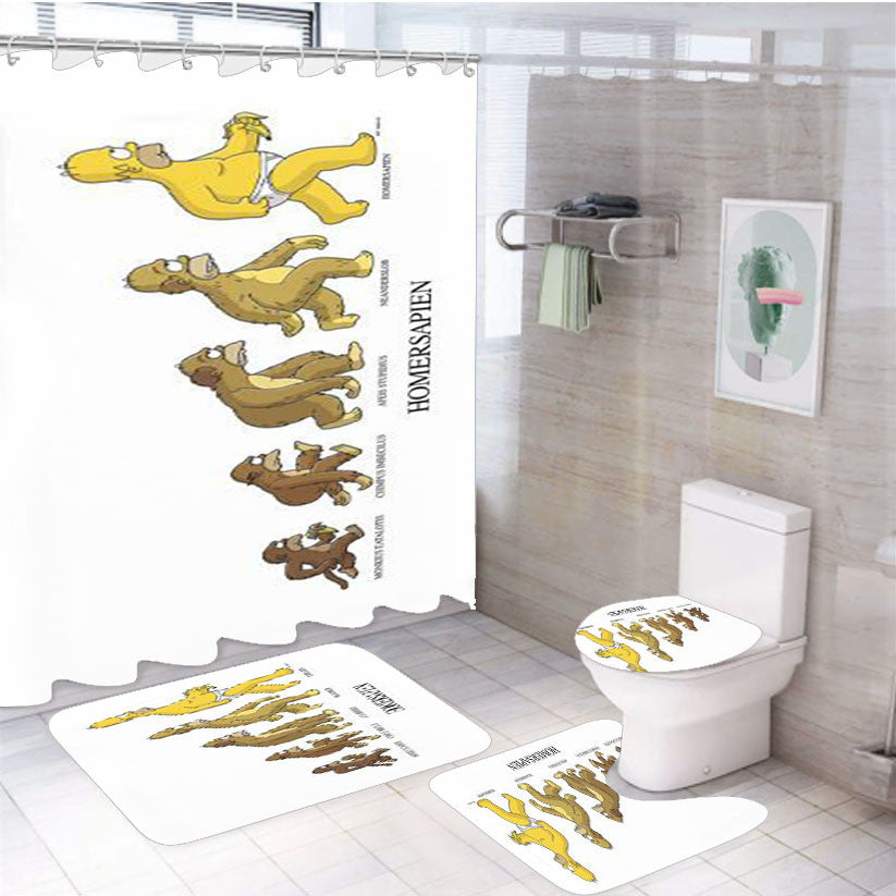 The Simpsons Homersapien 4Pcs Bathroom Non-Slip Rugs Shower Curtain Fabric Waterproof