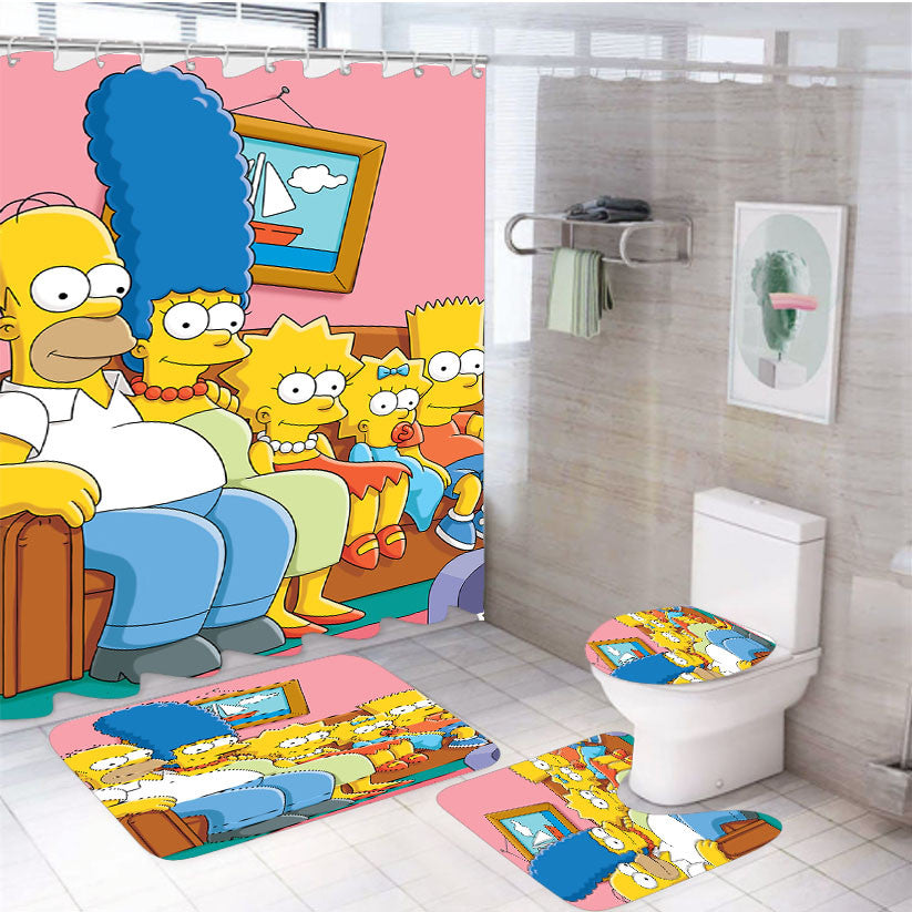 The Simpsons Original 4Pcs Bathroom Non-Slip Rugs Shower Curtain Fabric Waterproof