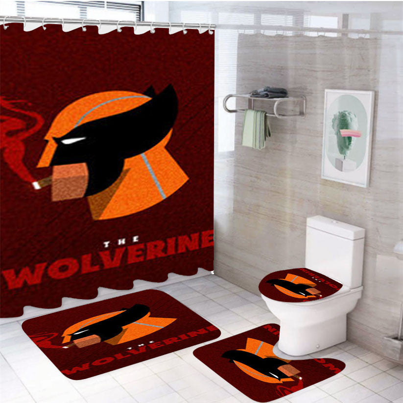 The Wolverine 4Pcs Bathroom Non-Slip Rugs Shower Curtain Fabric Waterproof
