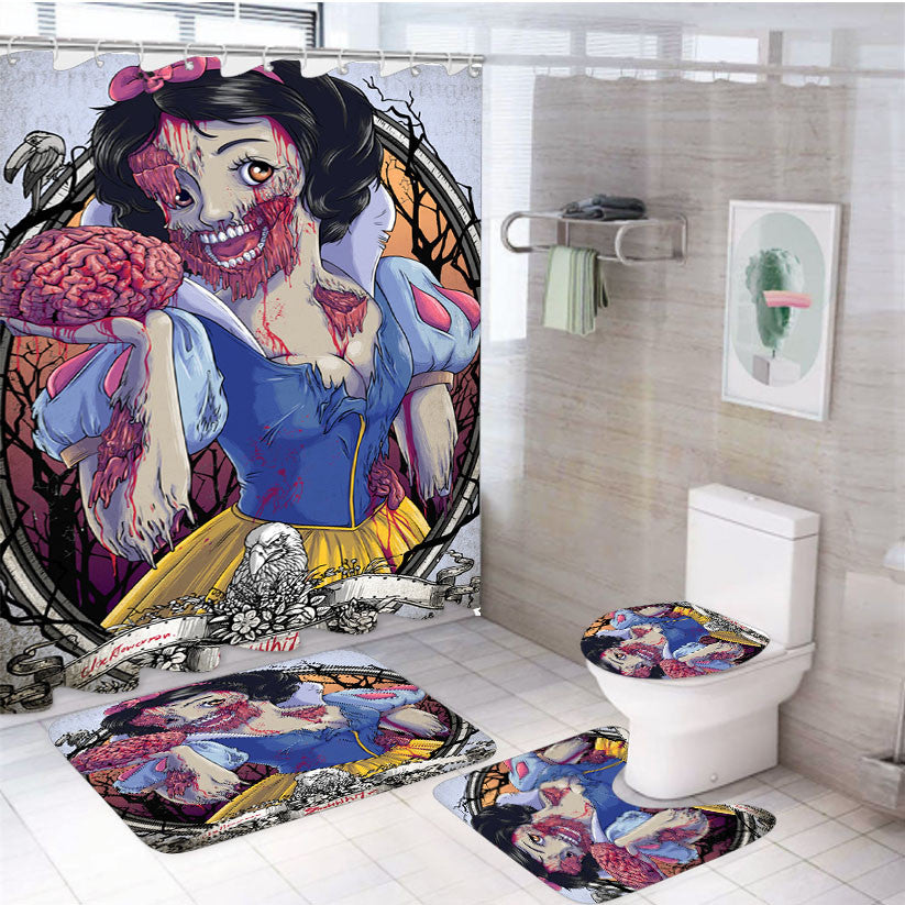 The Zombie Snow White Princess 4Pcs Bathroom Non-Slip Rugs Shower Curtain Fabric Waterproof