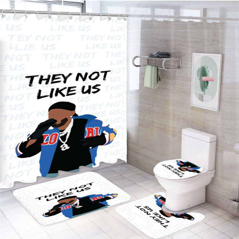 They Not Like Us 4Pcs Bathroom Non-Slip Rugs Shower Curtain Fabric Waterproof