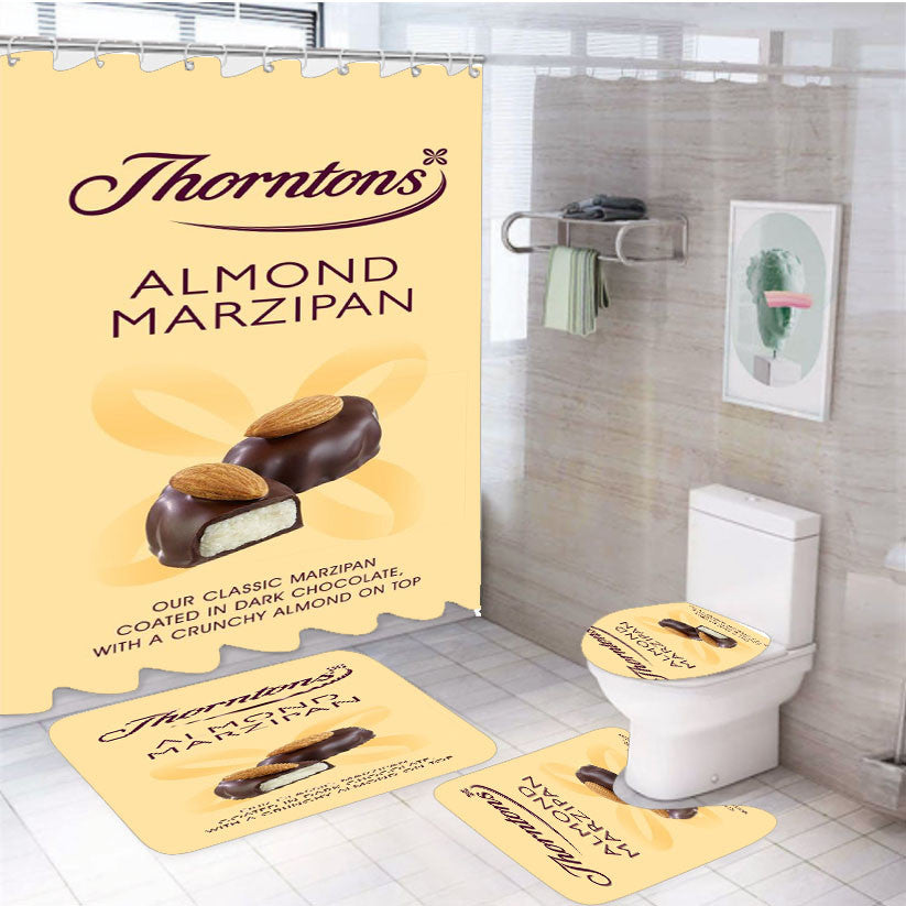 Thorntons Chocolate 4Pcs Bathroom Non-Slip Rugs Shower Curtain Fabric Waterproof