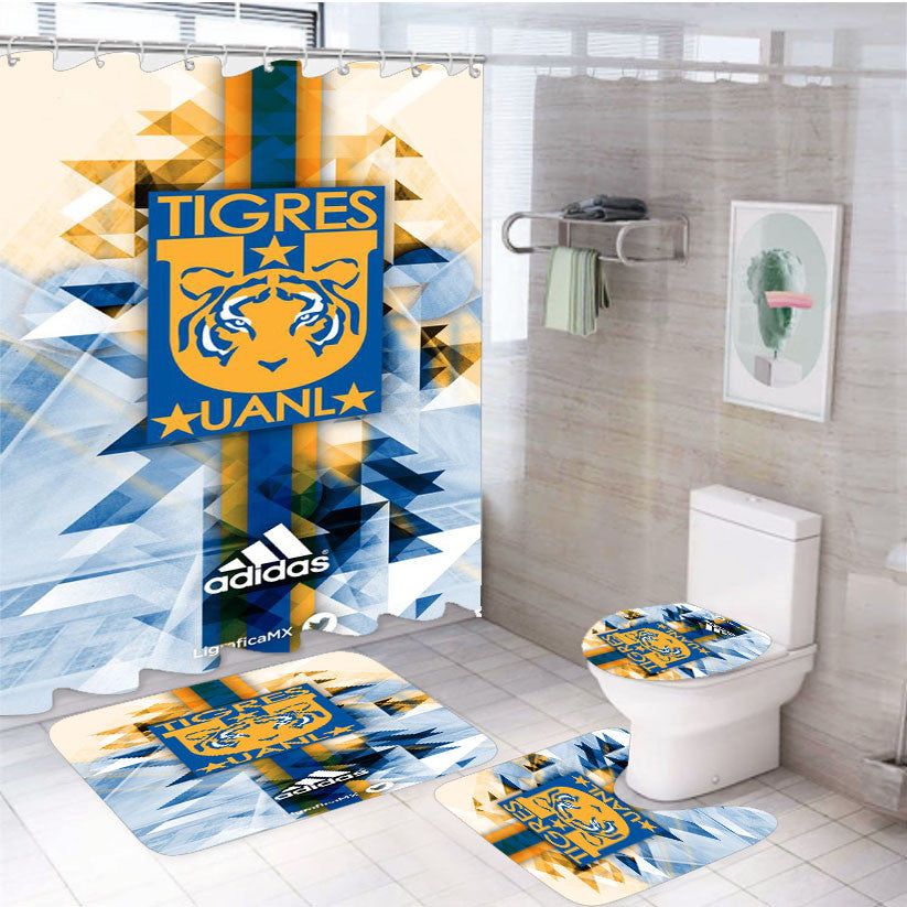 Tigres Uanl Club De Futbol 4Pcs Bathroom Non-Slip Rugs Shower Curtain Fabric Waterproof