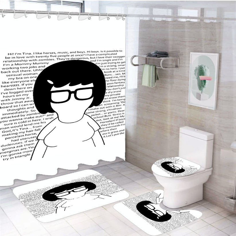 Tina Bobs Burgers Quotes 4Pcs Bathroom Non-Slip Rugs Shower Curtain Fabric Waterproof