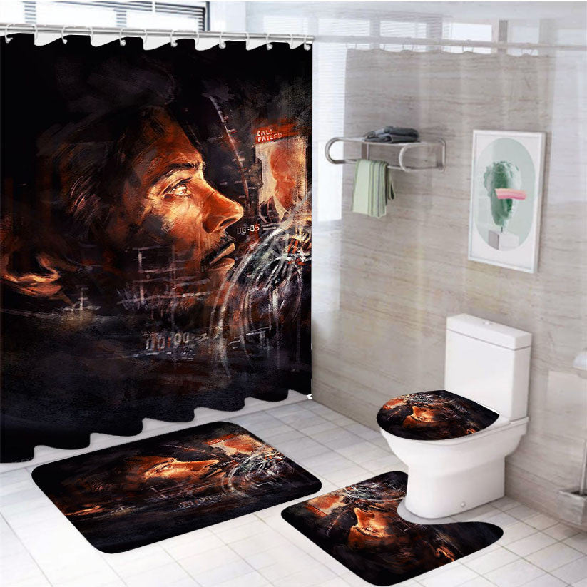 Tony Stark, Iron Man 4Pcs Bathroom Non-Slip Rugs Shower Curtain Fabric Waterproof