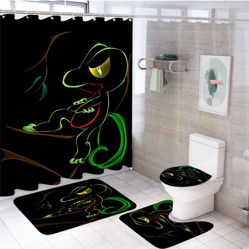 Treecko Mudkip Pokemon Line Art On Black 4Pcs Bathroom Non-Slip Rugs Shower Curtain Fabric Waterproof