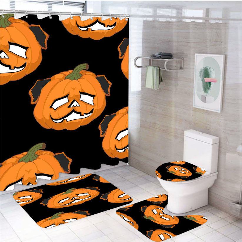 Trick Or Treat Pug Halloween 4Pcs Bathroom Non-Slip Rugs Shower Curtain Fabric Waterproof