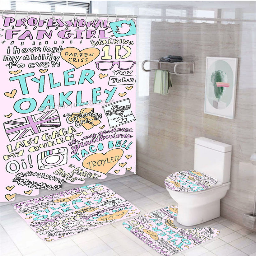 Tyler Oakley Collage Art Case 4Pcs Bathroom Non-Slip Rugs Shower Curtain Fabric Waterproof