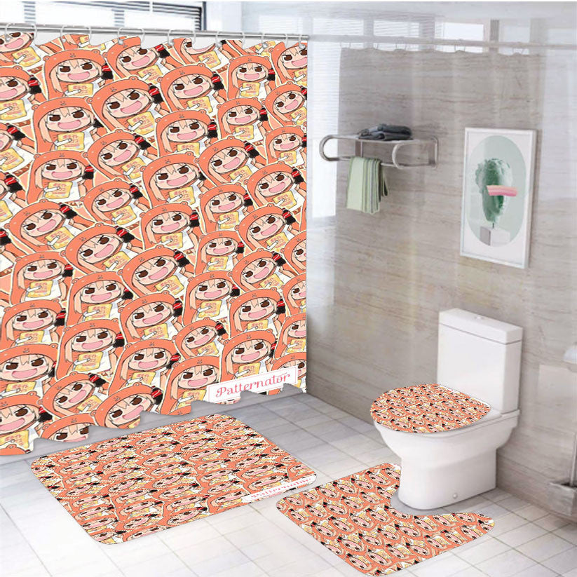 Umaru Pattern 4Pcs Bathroom Non-Slip Rugs Shower Curtain Fabric Waterproof
