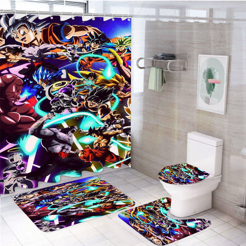 Universe War Dragon Ball Wallpaper 4Pcs Bathroom Non-Slip Rugs Shower Curtain Fabric Waterproof