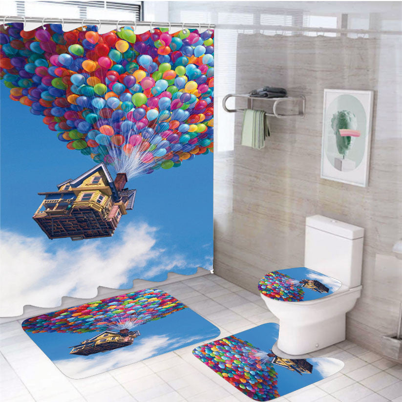 Up Home Disney- 4Pcs Bathroom Non-Slip Rugs Shower Curtain Fabric Waterproof