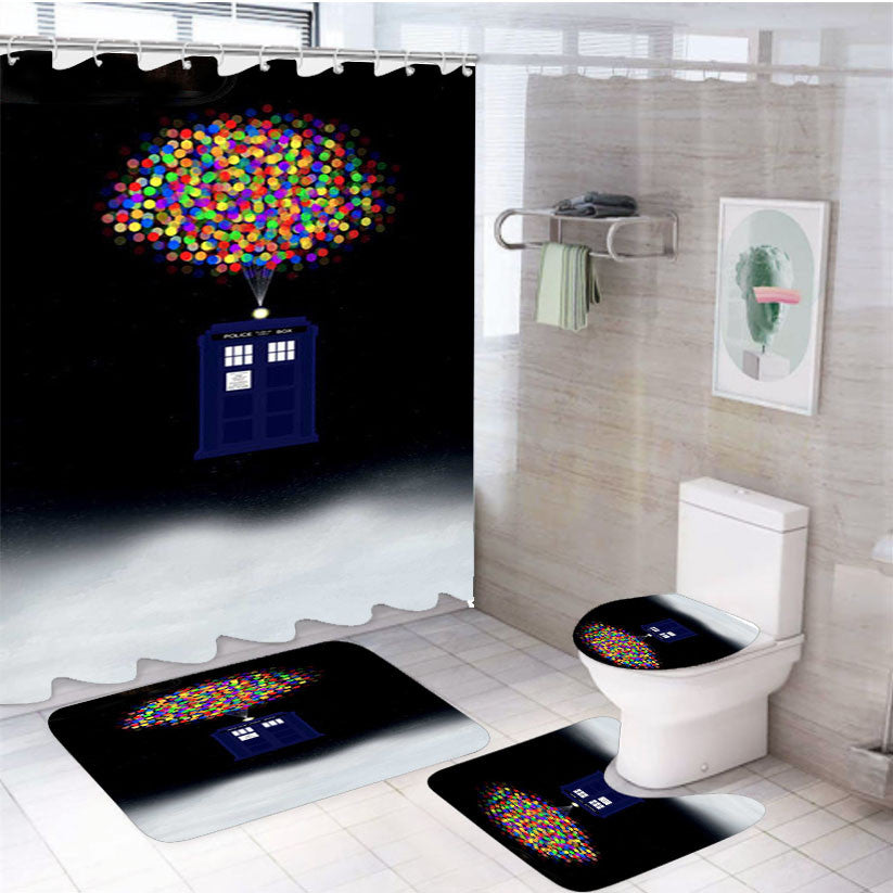Up In The Tardis 4Pcs Bathroom Non-Slip Rugs Shower Curtain Fabric Waterproof