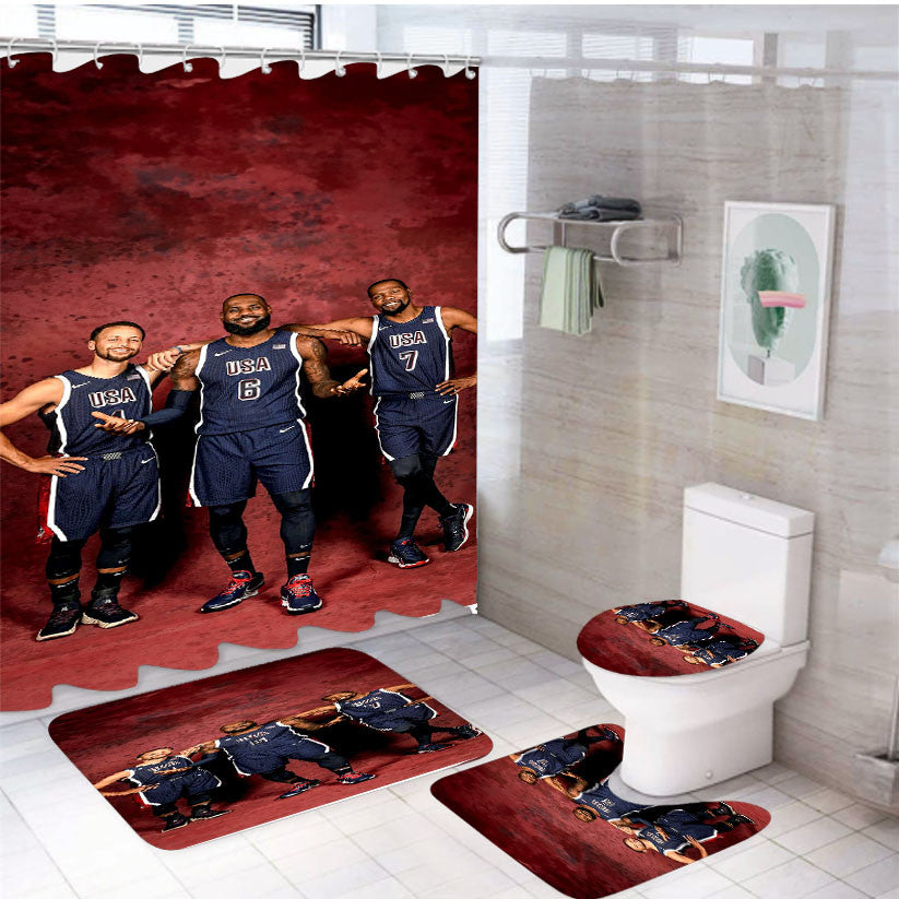 Usa Team 4Pcs Bathroom Non-Slip Rugs Shower Curtain Fabric Waterproof