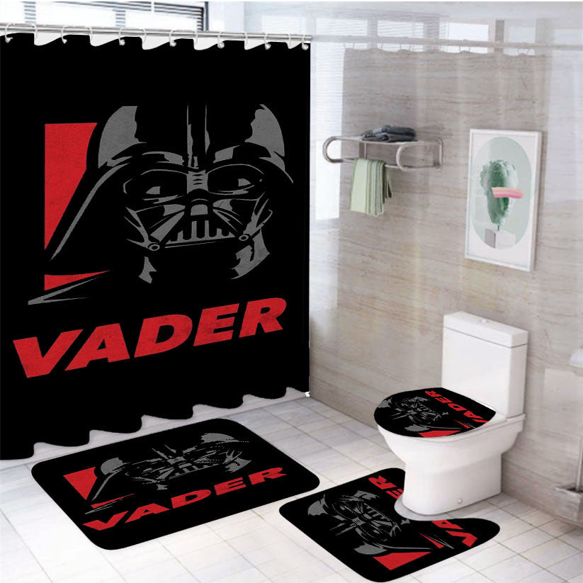 Vader Starwars In The Dark Shadow 4Pcs Bathroom Non-Slip Rugs Shower Curtain Fabric Waterproof