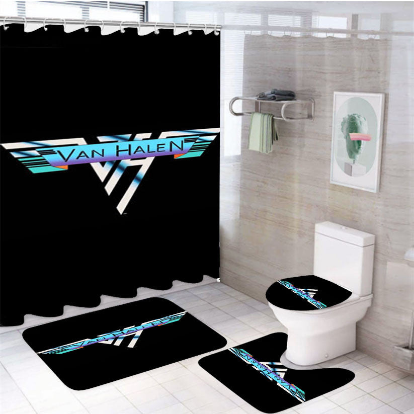 Van Halen Symbol 4Pcs Bathroom Non-Slip Rugs Shower Curtain Fabric Waterproof