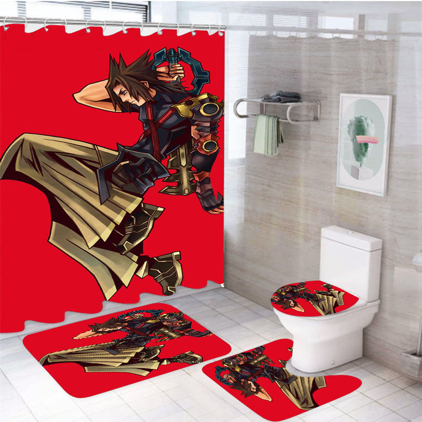 Vanitas Kingdom Hearts 4Pcs Bathroom Non-Slip Rugs Shower Curtain Fabric Waterproof