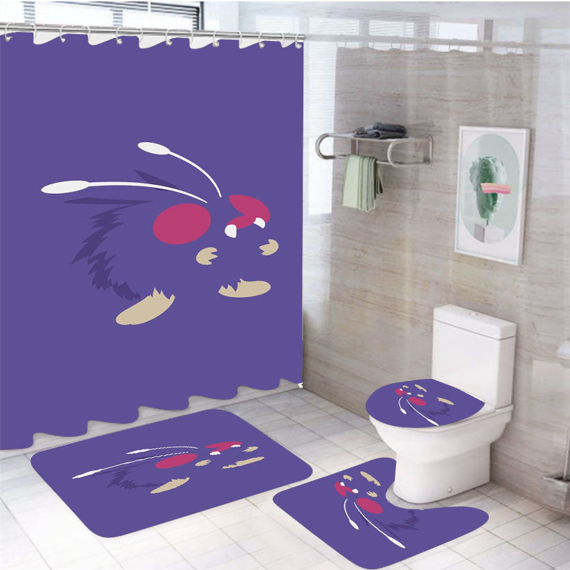 Venonat Pokemon Purple Wallpaper 4Pcs Bathroom Non-Slip Rugs Shower Curtain Fabric Waterproof