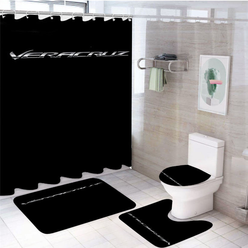 Veracruz Mexican Black 4Pcs Bathroom Non-Slip Rugs Shower Curtain Fabric Waterproof
