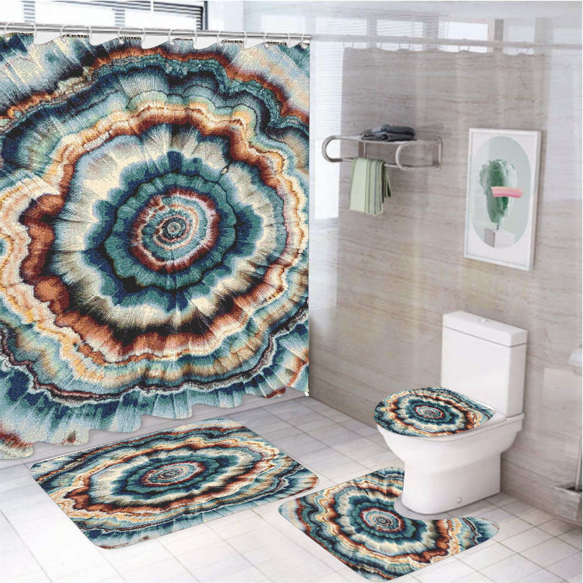 Vibrant Tie Dye Mandala 4Pcs Bathroom Non-Slip Rugs Shower Curtain Fabric Waterproof