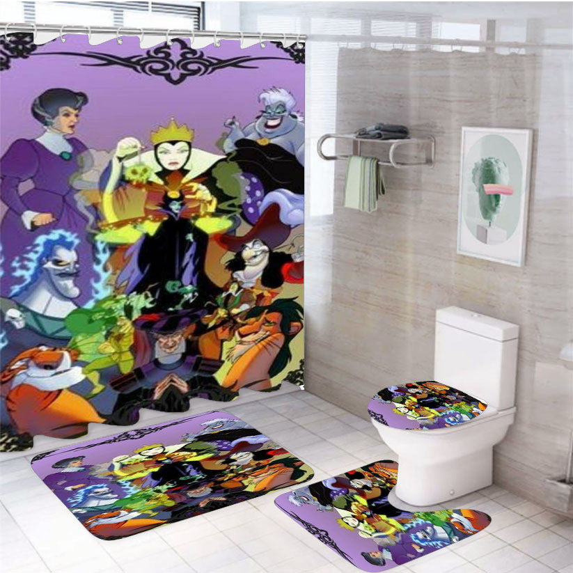 Villains Ursula Disney 4Pcs Bathroom Non-Slip Rugs Shower Curtain Fabric Waterproof
