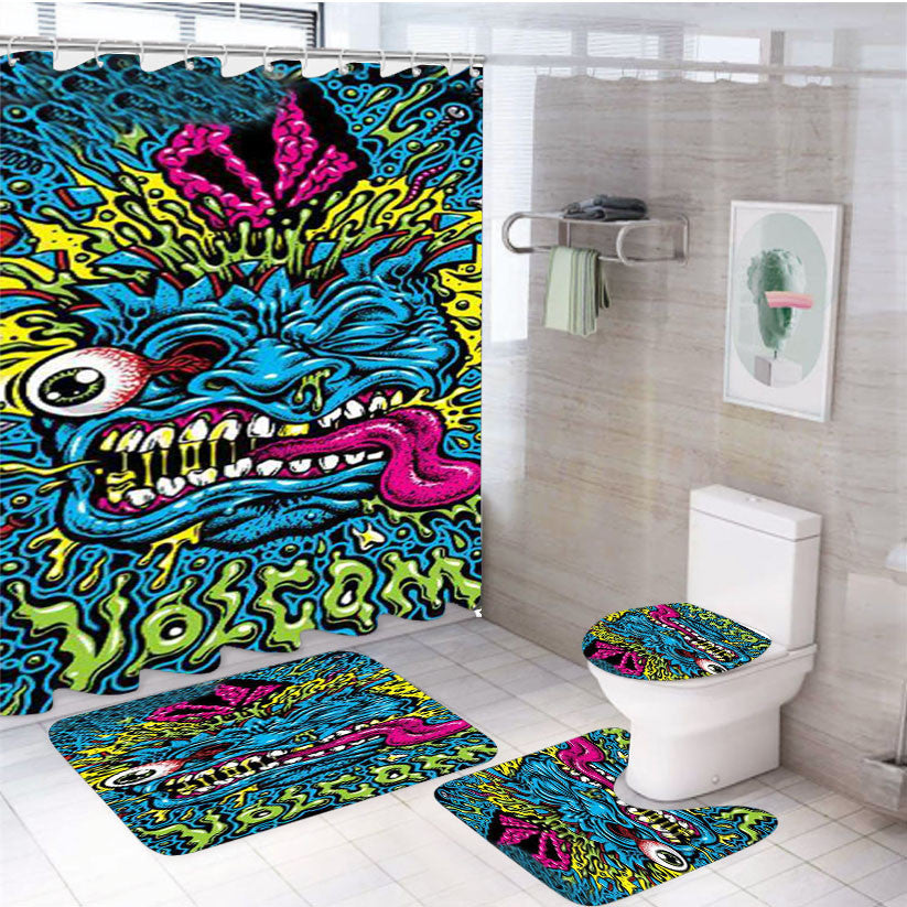 Volcom Face Jimbo Phillips 4Pcs Bathroom Non-Slip Rugs Shower Curtain Fabric Waterproof