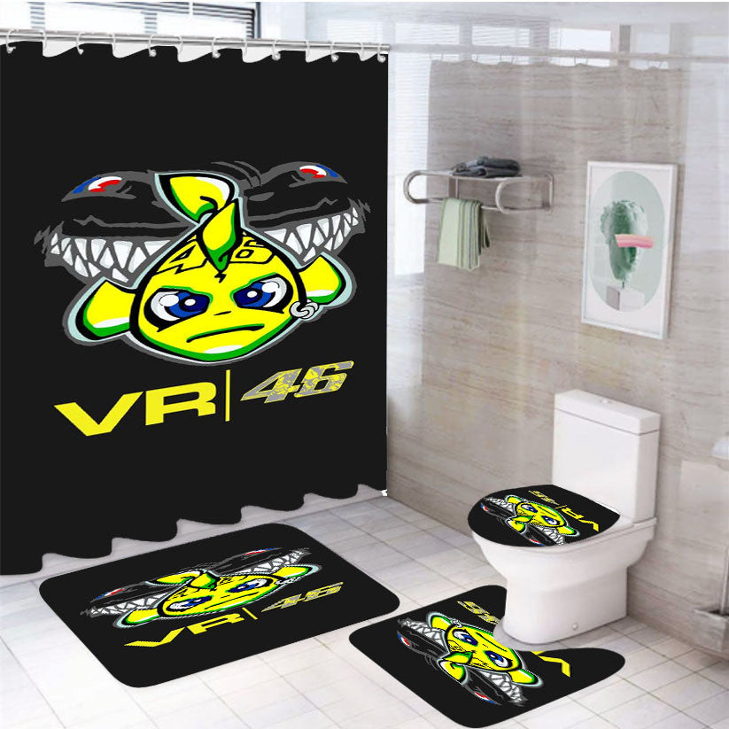 Vr 46 Black Shark Wallpaper 4Pcs Bathroom Non-Slip Rugs Shower Curtain Fabric Waterproof